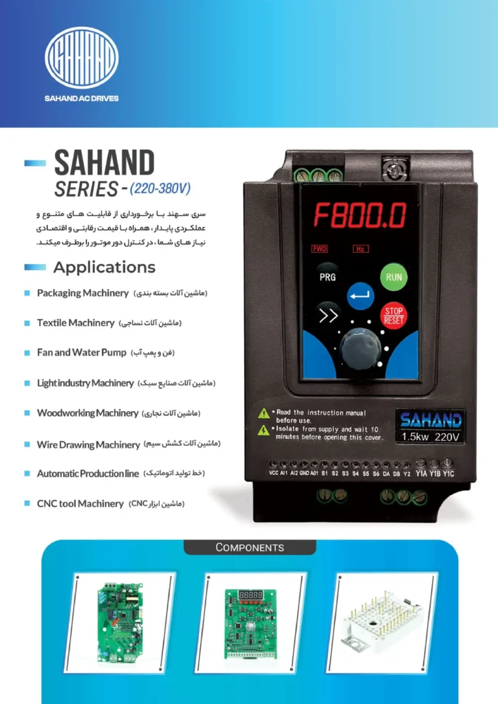 توضیحات درایو AC (اینورتر) سهند سری SAHAND ZA ورودی 220 ولت