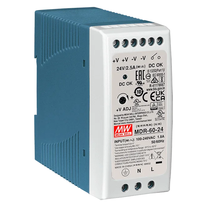 منبع تغذیه مین ول (MW) 24 ولت 2.5 آمپر MDR-60-24